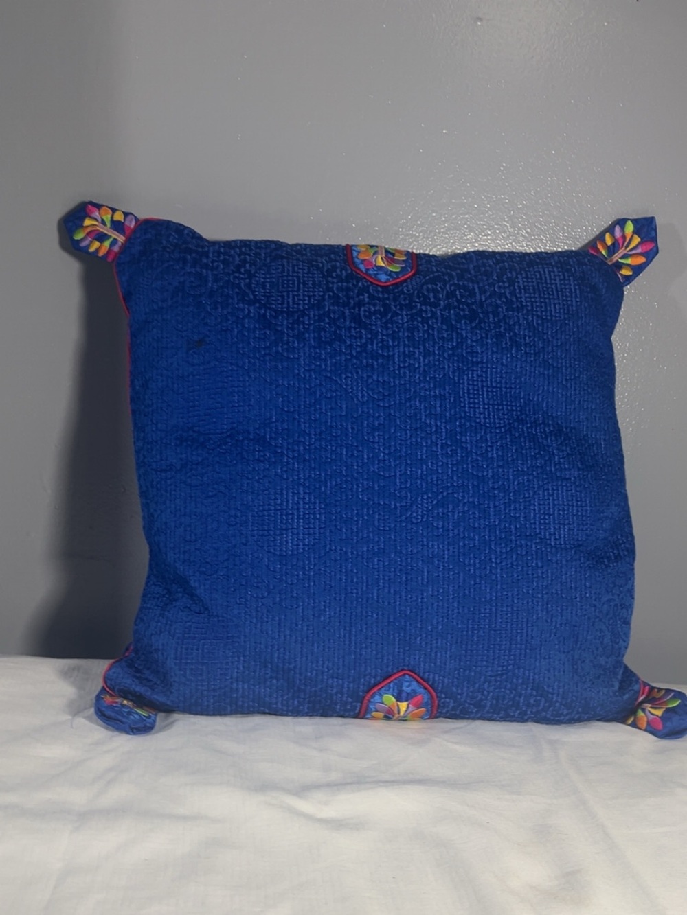 Blue Decorative Throw Pillow with Colorful Tassel Accents - Brand: